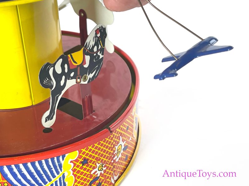 Wolverine Supply & Mfg. Tin Lithographed Lever Action No. 76 "Carousel" Circus Merry Go Round with Planes and Horses in Box <FONT COLOR="ff000 ">*SOLD*</font> - Image 6
