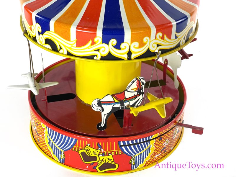 Wolverine Supply & Mfg. Tin Lithographed Lever Action No. 76 "Carousel" Circus Merry Go Round with Planes and Horses in Box <FONT COLOR="ff000 ">*SOLD*</font> - Image 5