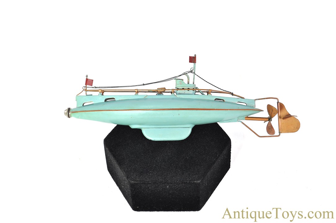 Gebrüder Bing ca. 1930's Tin Hand-Painted Windup #10/344/4 Mechanical Submarine Boat <FONT COLOR="ff000 ">*SOLD*</font> - Image 8