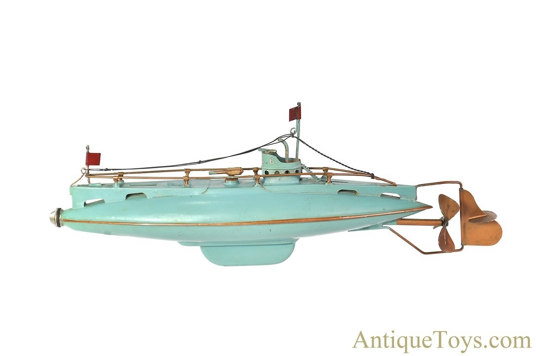 Gebrüder Bing ca. 1930's Tin Hand-Painted Windup #10/344/4 Mechanical Submarine Boat <FONT COLOR="ff000 ">*SOLD*</font>