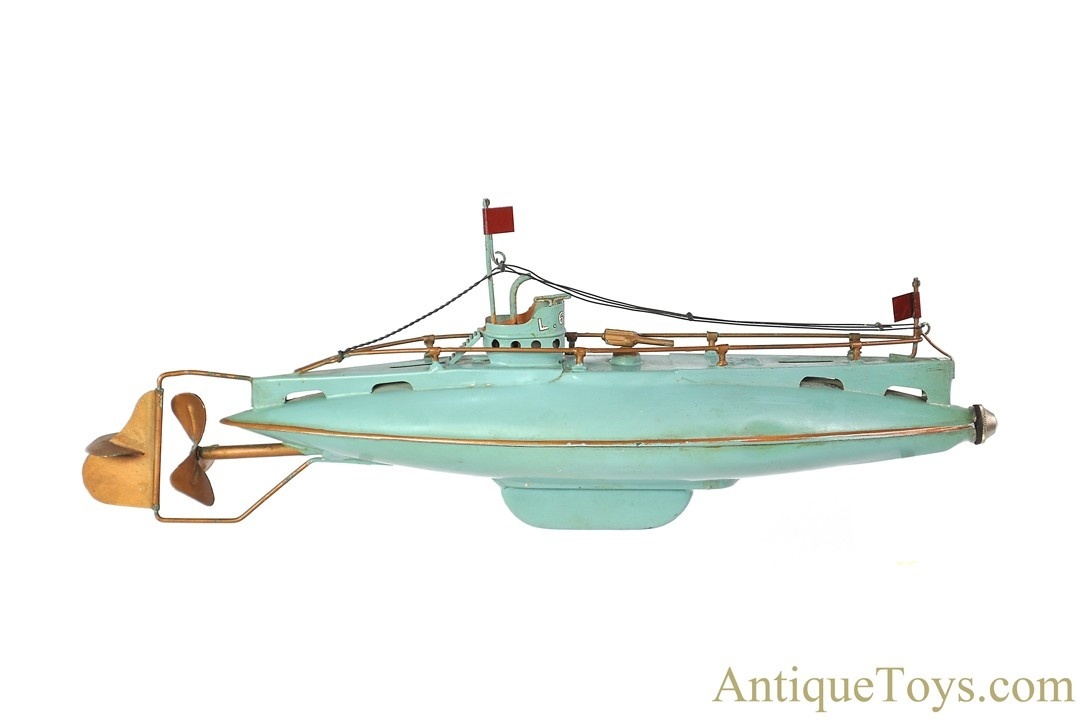 Gebrüder Bing ca. 1930's Tin Hand-Painted Windup #10/344/4 Mechanical Submarine Boat <FONT COLOR="ff000 ">*SOLD*</font> - Image 2