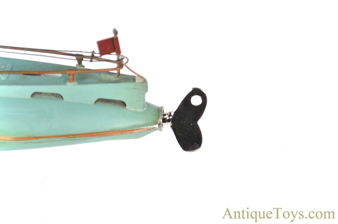 Gebrüder Bing ca. 1930's Tin Hand-Painted Windup #10/344/4 Mechanical Submarine Boat <FONT COLOR="ff000 ">*SOLD*</font> - Image 7