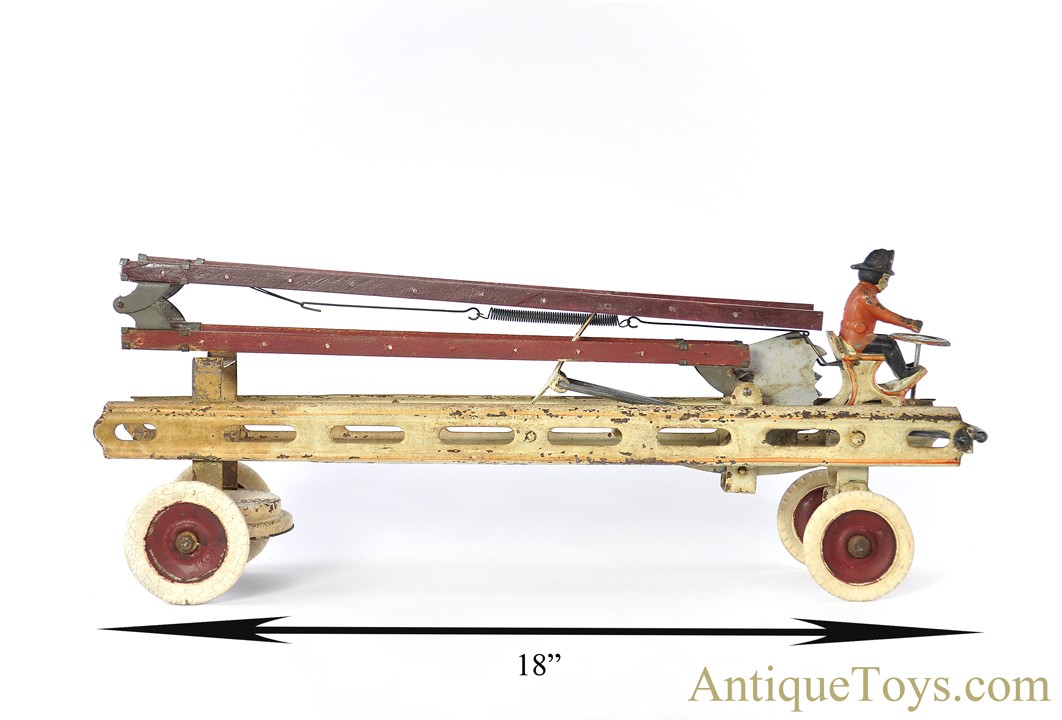Kingsbury Manufacturing Co. ca. 1920's Pressed Steel Windup #775 "Aerial Ladder Truck" Fire Engine Ladder Truck <FONT COLOR="ff000 ">*SOLD*</font> - Image 11