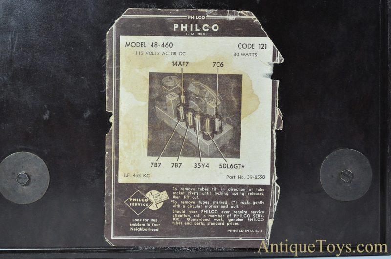 Philco Corporation ca. 1948 Model 48-460 115V 30W AC/DC AM "Hippo" Table Radio <FONT COLOR="ff000 ">*SOLD*</font> - Image 8
