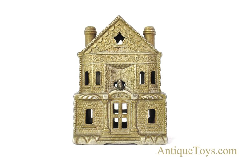 J.E. Stevens Co. Ca. 1899 Cast Iron "Victorian House" Still Penny Coin Bank <FONT COLOR="ff000 ">*SOLD*</font>