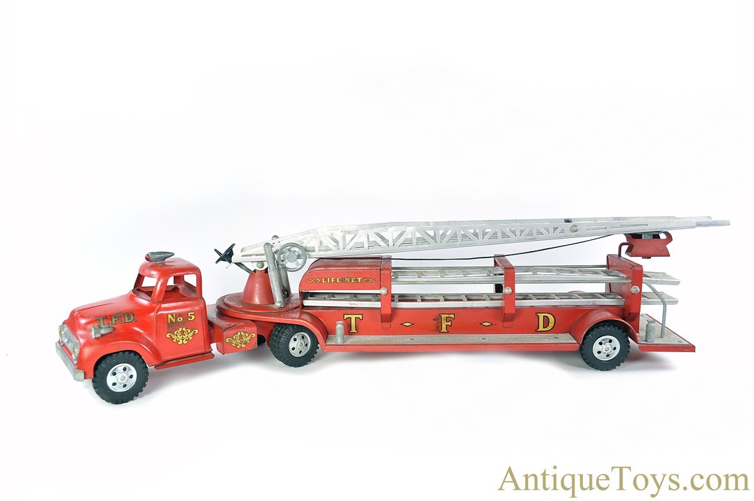 Tonka Pressed Steel T.F.D 5 Life Net Aerial Ladder Truck Fire Engine SOLD AntiqueToys Antique Toys for Sale