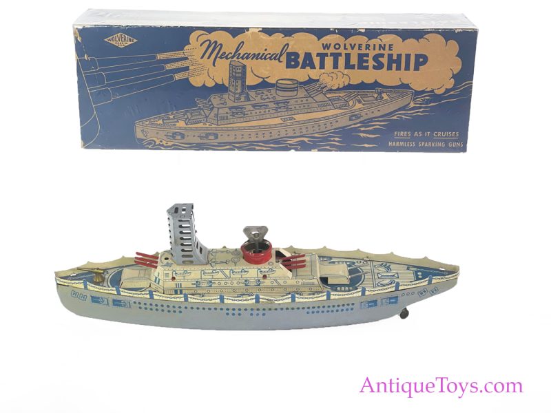 Wolverine Supply & Mfg. Co. Tin Lithographed Windup "Mechanical Battleship" in Box <FONT COLOR="ff000 ">*SOLD*</font>