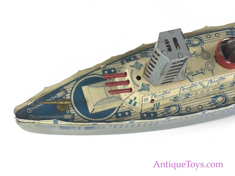 Wolverine Supply & Mfg. Co. Tin Lithographed Windup "Mechanical Battleship" in Box <FONT COLOR="ff000 ">*SOLD*</font> - Image 6