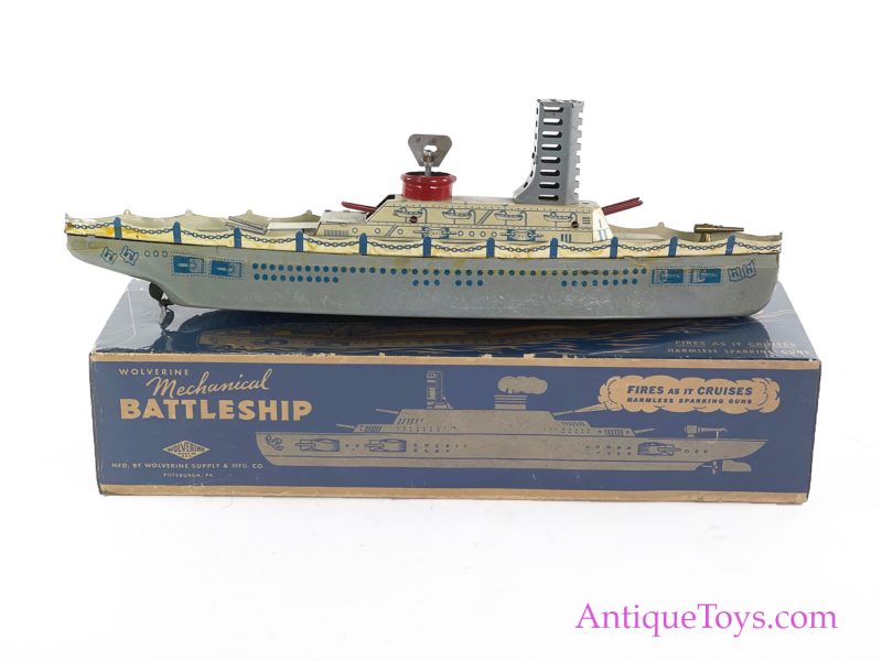 Wolverine Supply & Mfg. Co. Tin Lithographed Windup "Mechanical Battleship" in Box <FONT COLOR="ff000 ">*SOLD*</font> - Image 12
