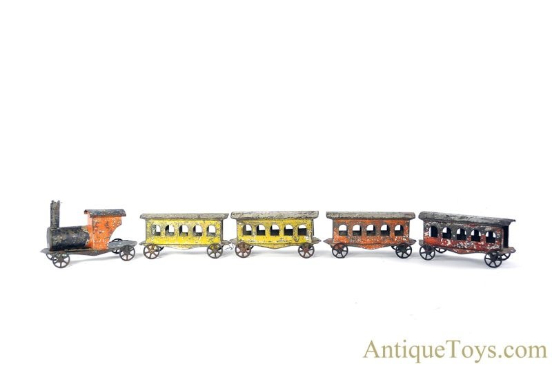 James Fallows Tin Hand Painted 5 Piece Train Set <FONT COLOR="ff000 ">*SOLD*</font>