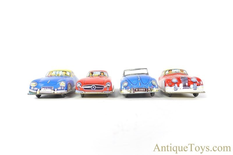 West German Tin Lithographed Set of 4 Vehicles Porsche, VW, Jaguar, & Mercedes <FONT COLOR="ff000 ">*SOLD*</font> - Image 3