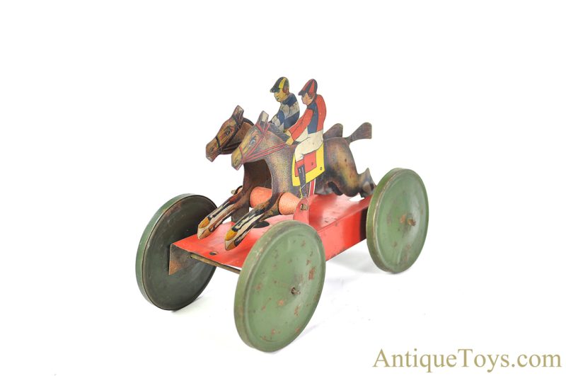 Gibbs Mfg. Co. Tin Lithographed Racing Horses Pull Toy <FONT COLOR="ff000 ">*SOLD*</font> - Image 2