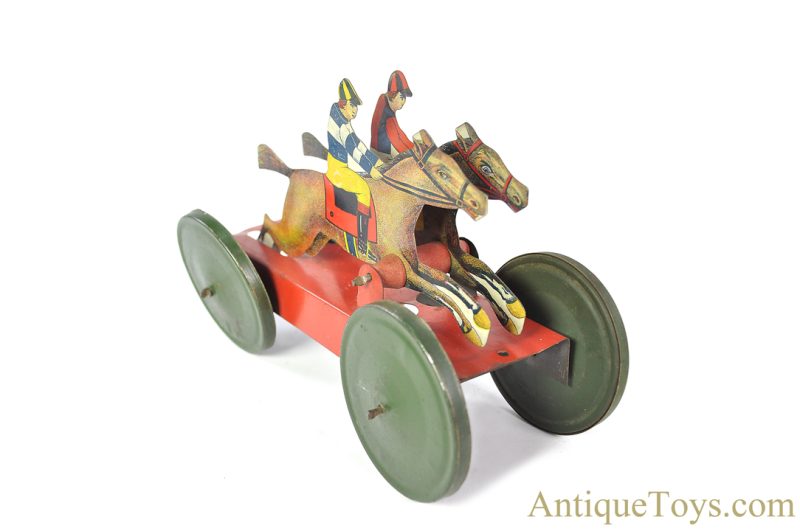 Gibbs Mfg. Co. Tin Lithographed Racing Horses Pull Toy <FONT COLOR="ff000 ">*SOLD*</font>