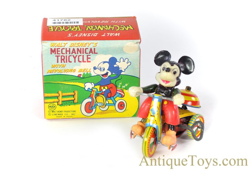Marx Linemar Tin Lithographed Windup J-257R Mickey Mouse “Walt Disney's Mechanical Tricycle” with Revolving Bell in Box <FONT COLOR="ff000 ">*SOLD*</font>