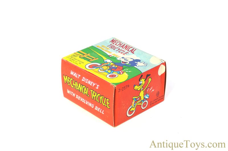 Marx Linemar Tin Lithographed Windup J-257R Mickey Mouse “Walt Disney's Mechanical Tricycle” with Revolving Bell in Box <FONT COLOR="ff000 ">*SOLD*</font> - Image 8