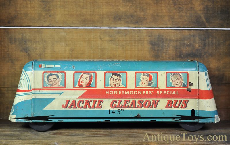 Wolverine Supply & Mfg. Co. Tin Lithographed Push Down The Honeymooners' Special "Jackie Gleason Bus" <FONT COLOR="ff000 ">*SOLD*</font> - Image 3