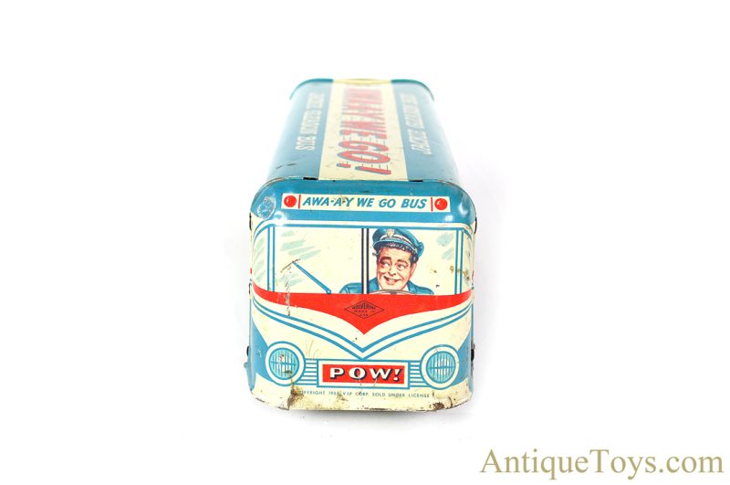 Wolverine Supply & Mfg. Co. Tin Lithographed Push Down The Honeymooners' Special "Jackie Gleason Bus" <FONT COLOR="ff000 ">*SOLD*</font> - Image 8