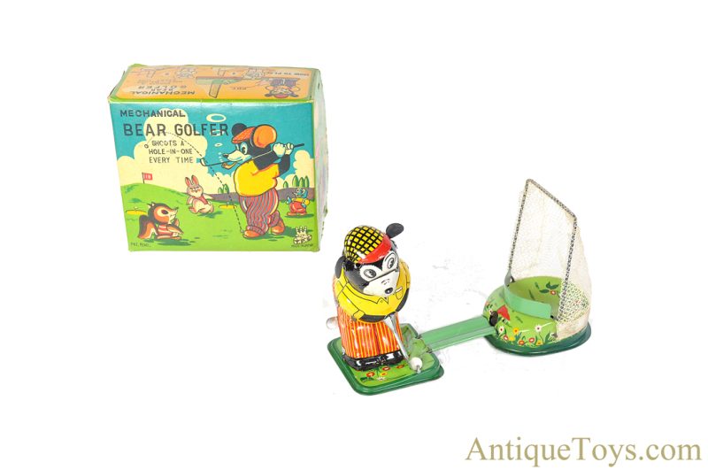TPS Toplay, Ltd. ca. 1950's  Tin Lithographed Windup "Mechanical Bear Golfer" Japanese Toy in Box <FONT COLOR="ff000 ">*SOLD*</font> - Image 2