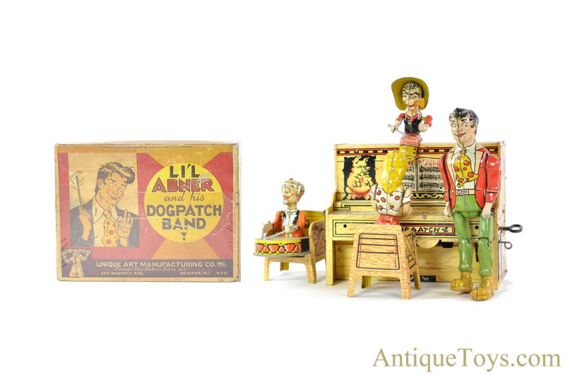 Unique Art ca. 1940’s Tin Lithographed Windup “Li’l Abner and his Dogpatch Band” with Box <FONT COLOR="ff000 ">*SOLD*</font>