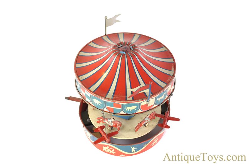 Wolverine Supply & Mfg. Tin Lithographed Lever Action No. 31A "Merry-Go-Round" Circus Carousel with Planes and Horses <FONT COLOR="ff000 ">*SOLD*</font> - Image 5