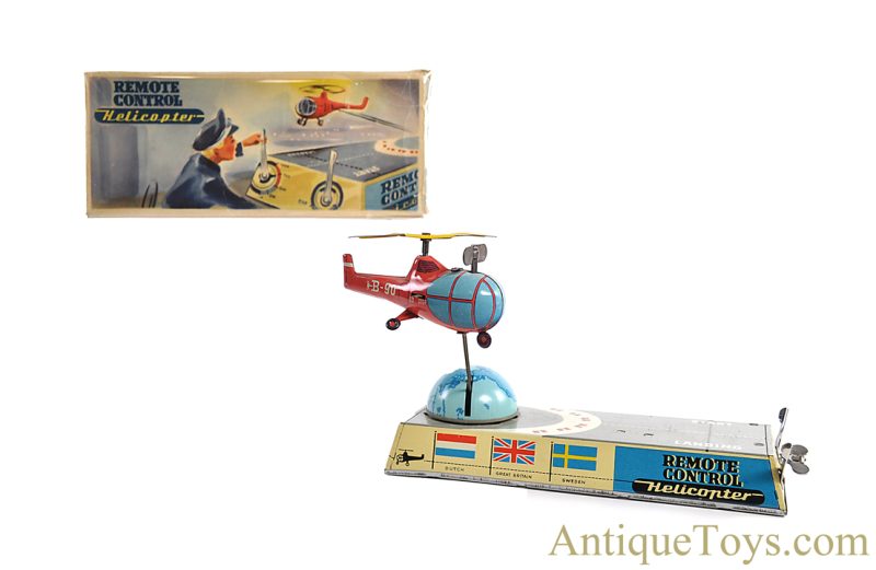 Hans Biller ca. 1955 Tin Lithographed Windup No. 90 "Remote Control Helicopter" German Toy with Box <FONT COLOR="ff000 ">*SOLD*</font>