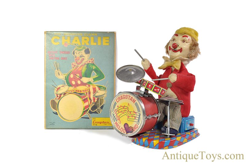 Cragstan/ALPS Tin Lithographed Battery Operated #774 "The Drumming Clown Charlie" Melody Band in Box <FONT COLOR="ff000 ">*SOLD*</font>