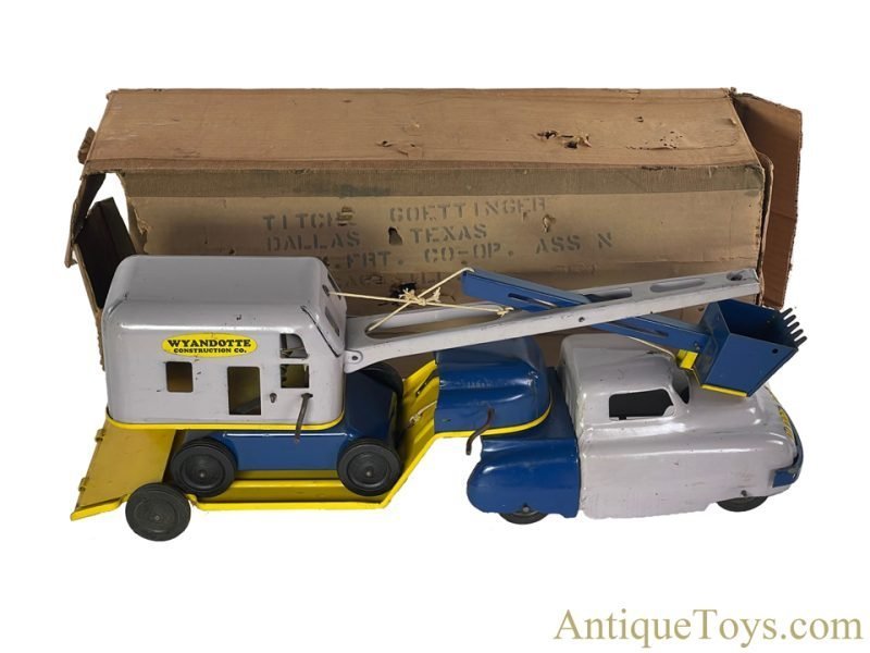 Wyandotte Toys All Metal Products Co. Pressed Steel Construction Co. Truck and Trailer with Steam Shovel Excavator in Box <FONT COLOR="ff000 ">*SOLD*</font>