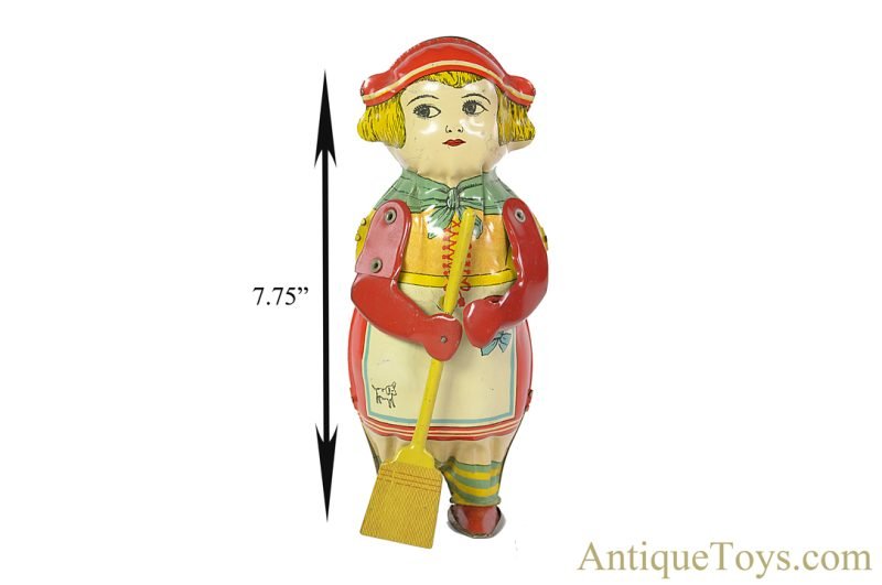 Lindstrom ca. 1920's Tin Lithographed Windup “Mechanical Sweeping Katinka” Sweeping Maid Toy <FONT COLOR="ff000 ">*SOLD*</font> - Image 9