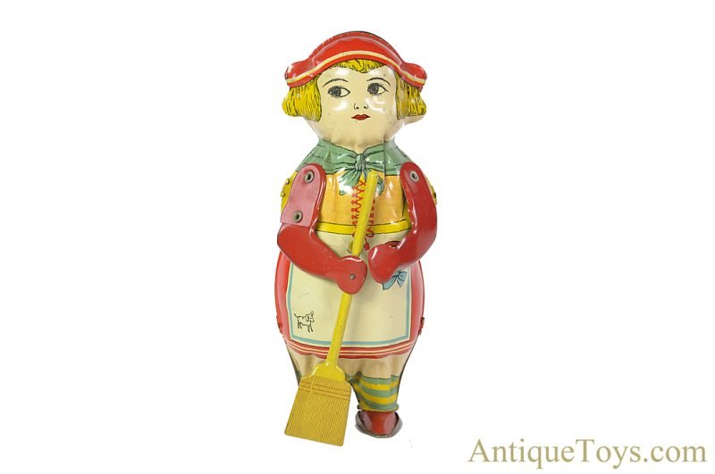 Lindstrom ca. 1920's Tin Lithographed Windup “Mechanical Sweeping Katinka” Sweeping Maid Toy <FONT COLOR="ff000 ">*SOLD*</font> - Image 2