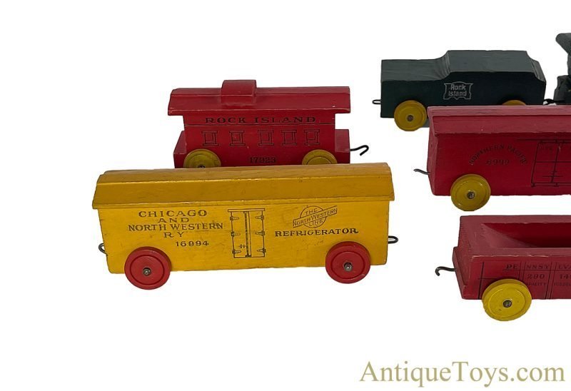 Strombeck-Becker Mfg. Co. ca. 1950s Wooden Rock Island, Northwestern Line, Chesapeake & Ohio, Pennsylvania, Northern Pacific Train Set <FONT COLOR="ff000 ">*SOLD*</font> - Image 2