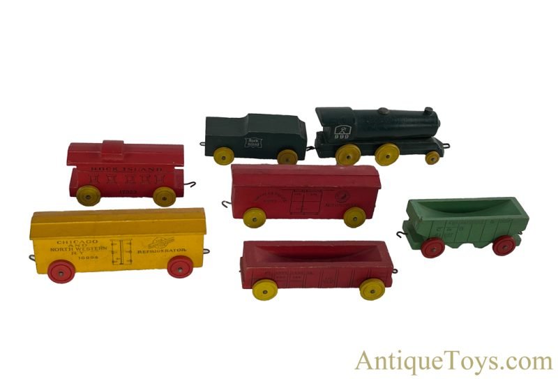 Strombeck-Becker Mfg. Co. ca. 1950s Wooden Rock Island, Northwestern Line, Chesapeake & Ohio, Pennsylvania, Northern Pacific Train Set <FONT COLOR="ff000 ">*SOLD*</font>