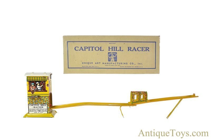 Unique Art ca. 1930s Tin Lithographed Windup “Capitol Hill Racer” with Box for Sale <FONT COLOR="ff000 ">*SOLD*</font>