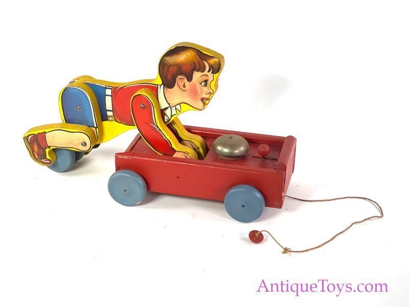 Fisher-Price RARE ca. 1941 Wooden #140 "Coaster Boy" Boy with Cart <FONT COLOR="ff000 ">*SOLD*</font>
