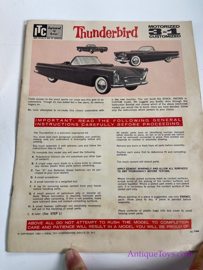 Ideal Toy Company (ITC) ca. 1960s Plastic "Thunderbird Motorized 3-in-1 Customized" Model Car in Box <FONT COLOR="ff000">*SOLD*</font> - Image 17