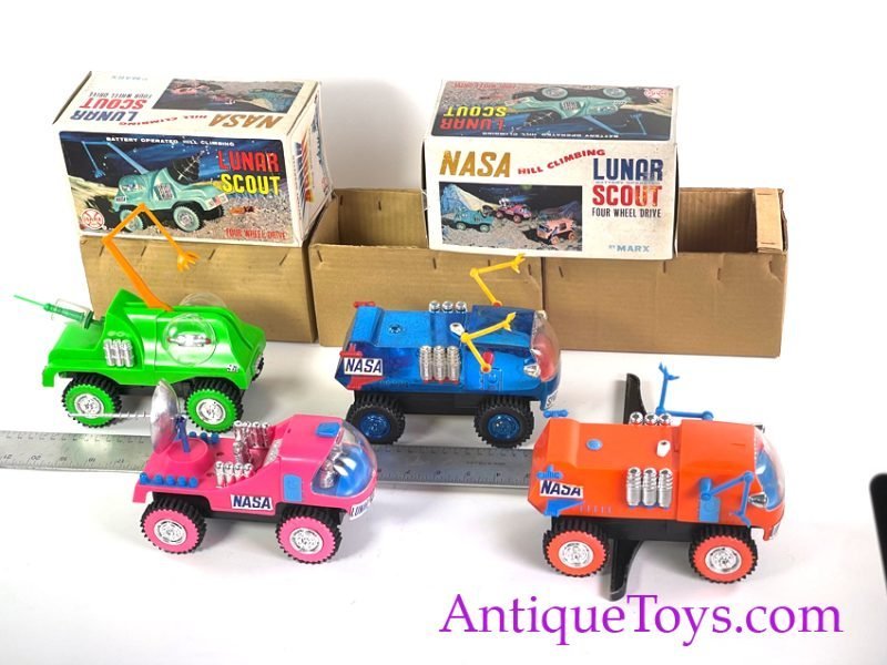 Marx ca. 1970s Battery Operated Plastic Rare "NASA Hill Climber Lunar Scout" Set of 4 & Boxes Space Toys <FONT COLOR="ff000 ">*SOLD*</font>