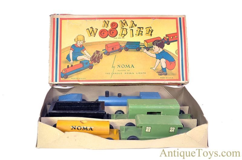 NOMA Toys Wooden #754 "Noma Woodies" Train Set in Box for Sale