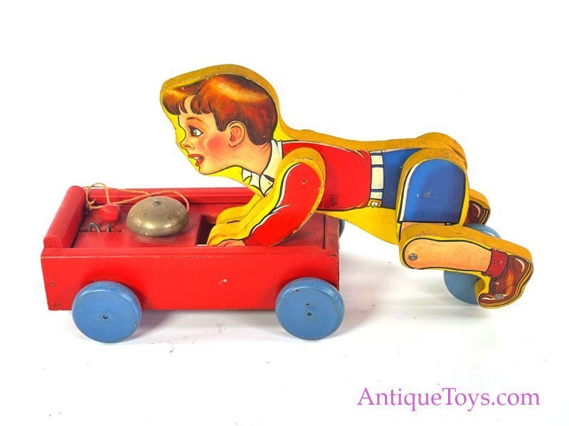 Fisher-Price RARE ca. 1941 Wooden #140 "Coaster Boy" Boy with Cart <FONT COLOR="ff000 ">*SOLD*</font> - Image 3