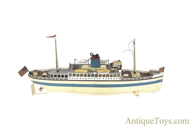 Gebruder Fleischmann GFN ca. 1945-1948 Tin Hand Painted Windup No. 526 Motorschiff (Baderdampfer) Ocean Liner Steamer Ship with Box <FONT COLOR="ff000 ">*SOLD*</font> - Image 3