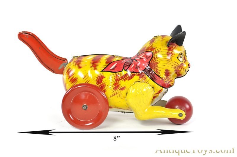 Marx Tin Lithographed Lever Action "Kitty Kat" Variation Cat with Ball <FONT COLOR="ff000 ">*SOLD*</font> - Image 6
