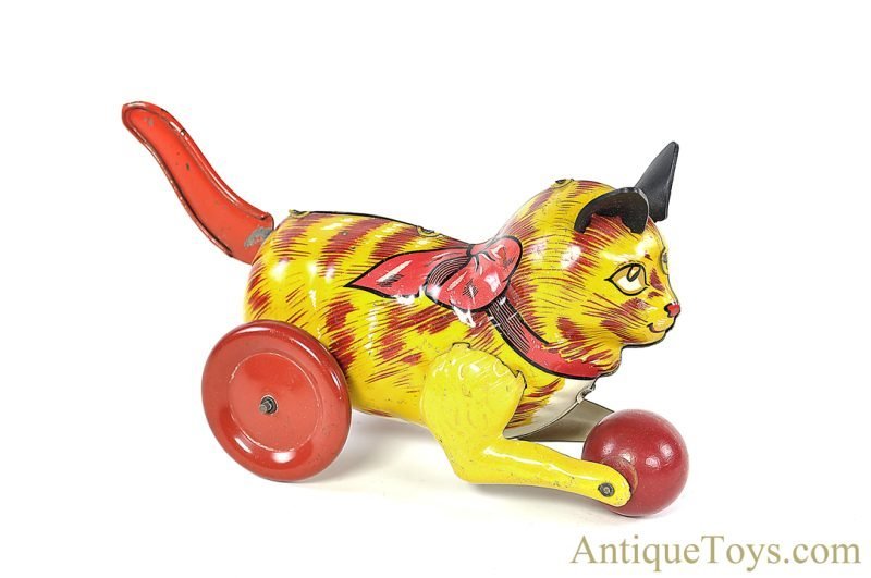 Marx Tin Lithographed Lever Action "Kitty Kat" Variation Cat with Ball <FONT COLOR="ff000 ">*SOLD*</font>
