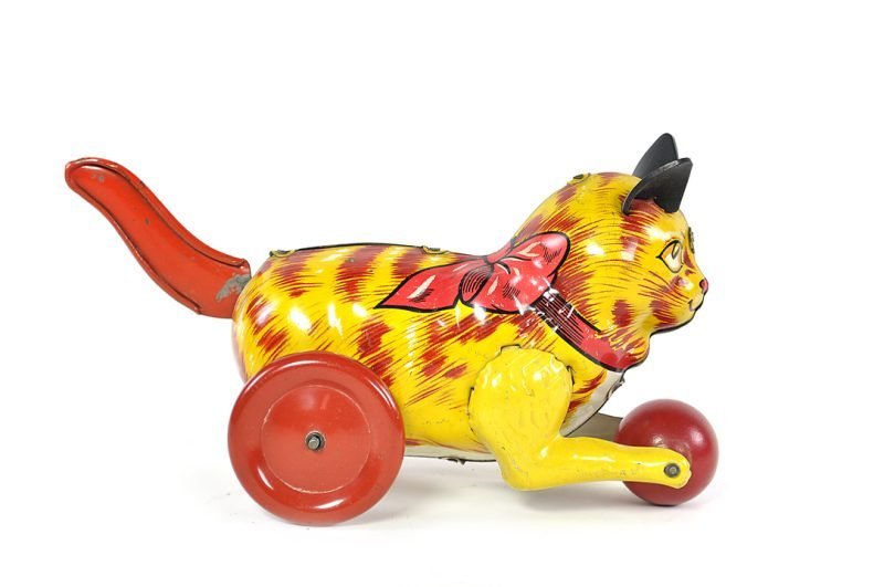 Marx Tin Lithographed Lever Action "Kitty Kat" Variation Cat with Ball <FONT COLOR="ff000 ">*SOLD*</font> - Image 2