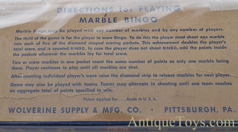 Wolverine Supply & Mfg. Tin Lithographed No. 60 "Marble Bingo" Game with Box <FONT COLOR="ff000 ">*SOLD*</font> - Image 5