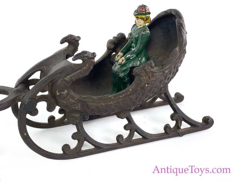 Hubley ca. 1905 Cast Iron Horse-Drawn Sleigh with Lady <FONT COLOR="ff000 ">*SOLD*</font> - Image 2