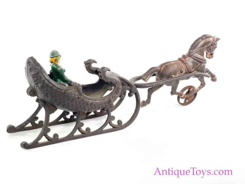 Hubley ca. 1905 Cast Iron Horse-Drawn Sleigh with Lady <FONT COLOR="ff000 ">*SOLD*</font> - Image 4