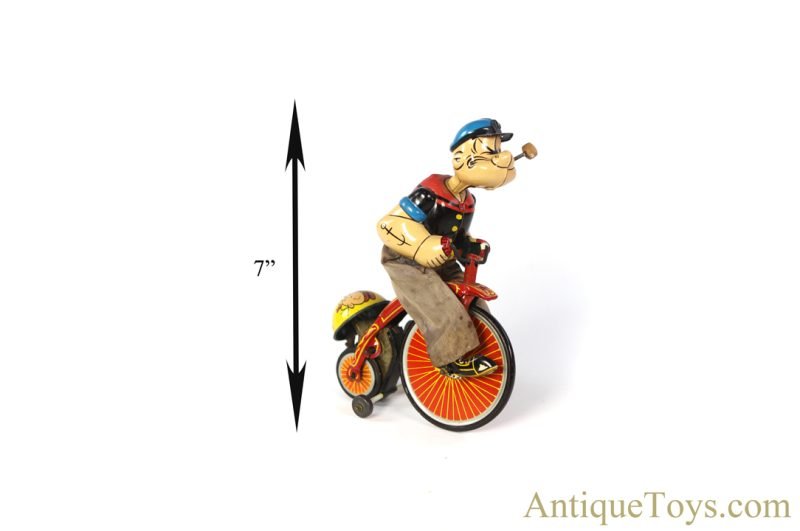 Linemar Marx Tin Lithographed Windup Popeye the Sailor "Mechanical Popeye Cyclist" <FONT COLOR="ff000 ">*SOLD*</font> - Image 8