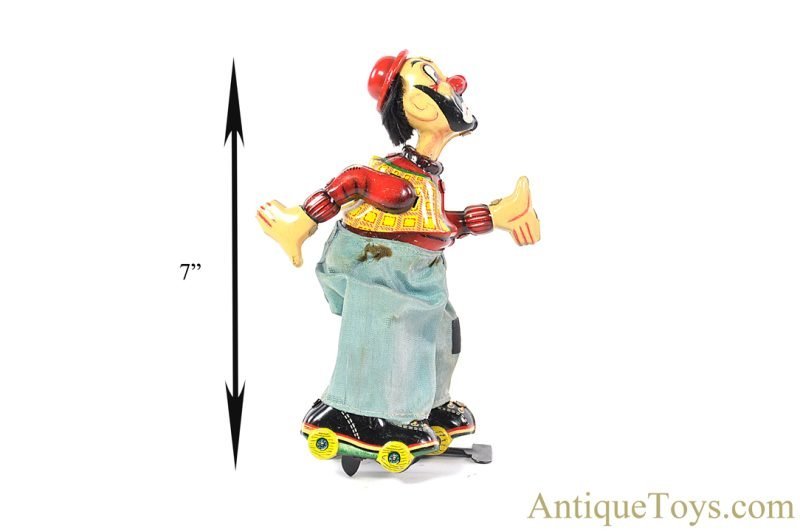 TPS Toplay, Ltd. Tin Lithographed Windup "Mechanical Clown on Roller Skate" Japanese Toy <FONT COLOR="ff000">*SOLD*</font> - Image 7