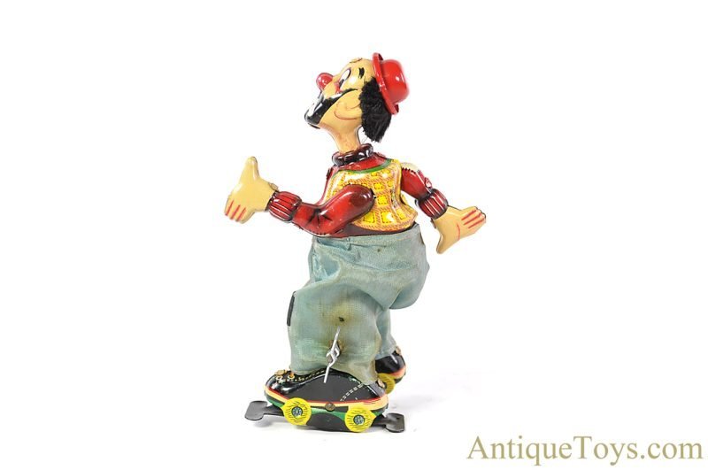 TPS Toplay, Ltd. Tin Lithographed Windup "Mechanical Clown on Roller Skate" Japanese Toy <FONT COLOR="ff000">*SOLD*</font> - Image 3