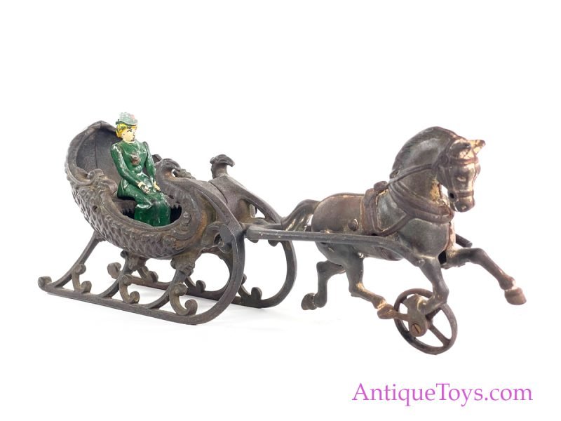 Hubley ca. 1905 Cast Iron Horse-Drawn Sleigh with Lady <FONT COLOR="ff000 ">*SOLD*</font>