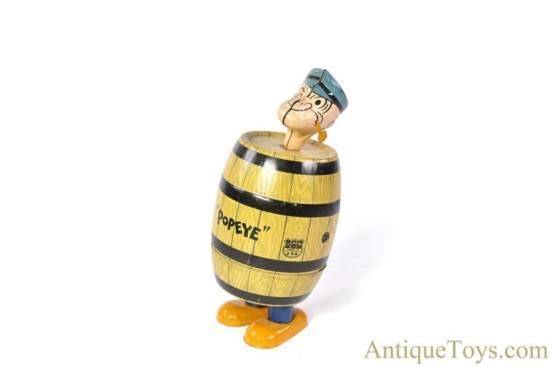 J. Chein ca. 1930's Tin Lithographed Windup Popeye "Mechanical Barrel Walking Toy" in Box <FONT COLOR="ff000 ">*SOLD*</font> - Image 8