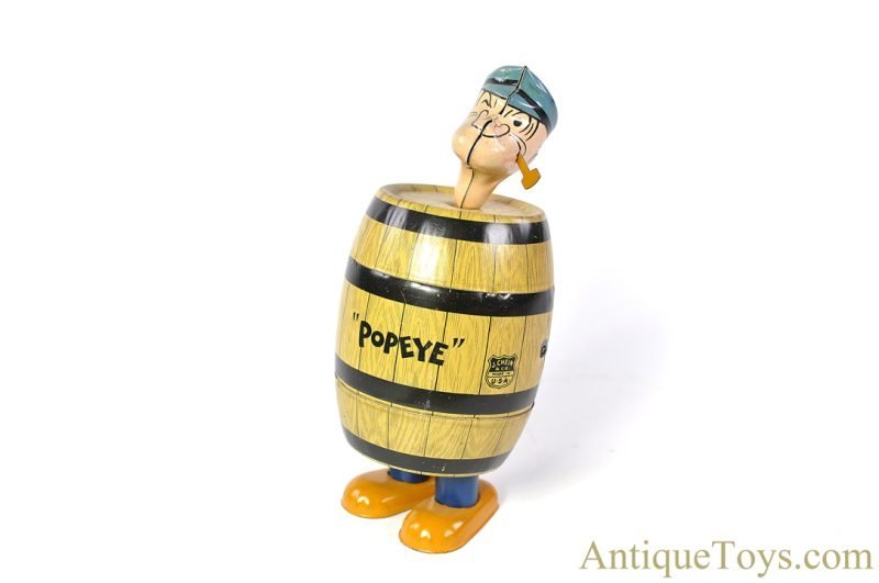 J. Chein ca. 1930's Tin Lithographed Windup Popeye "Mechanical Barrel Walking Toy" in Box <FONT COLOR="ff000 ">*SOLD*</font> - Image 3
